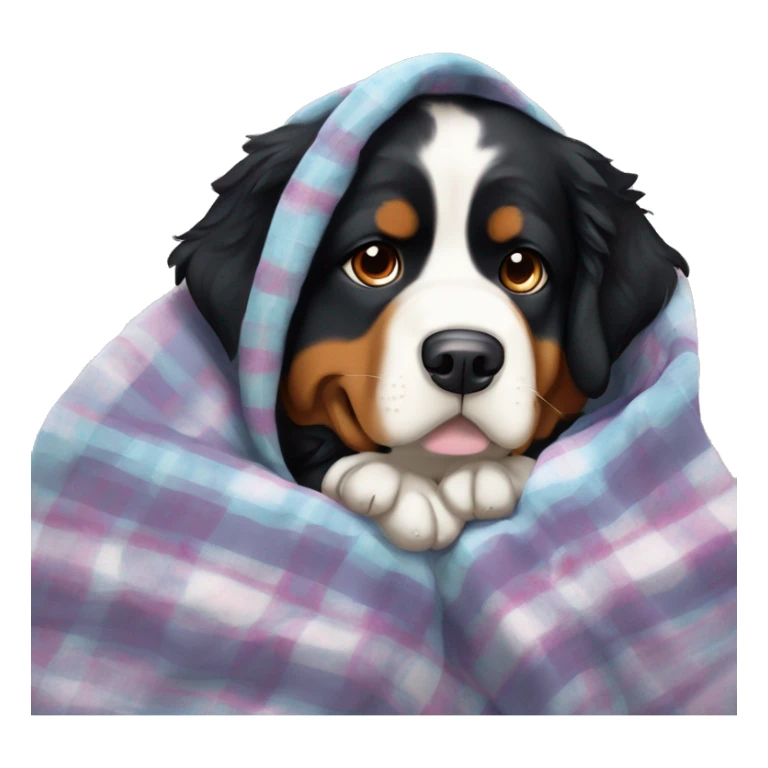 bernese mountain dog with a bow on her head snuggled up in a blanket sticker
