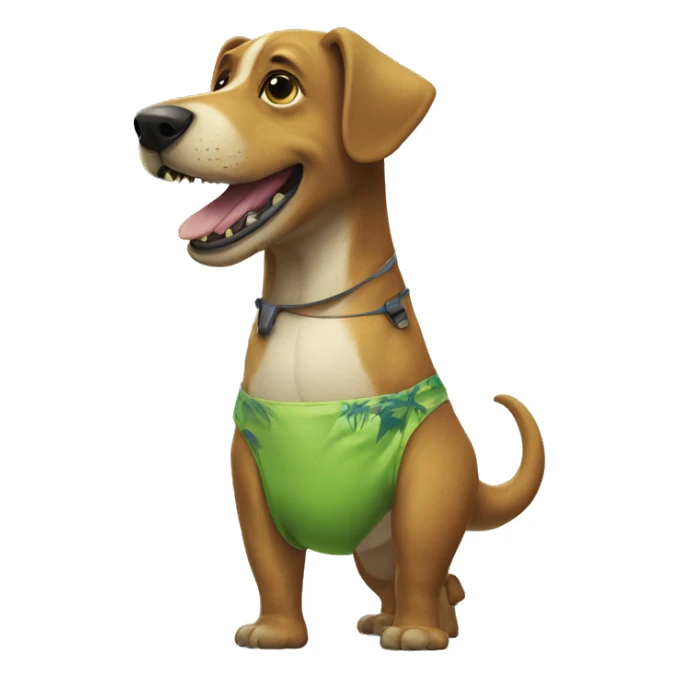 a dog taking a dinosaur on a walk in a bathing suit sticker