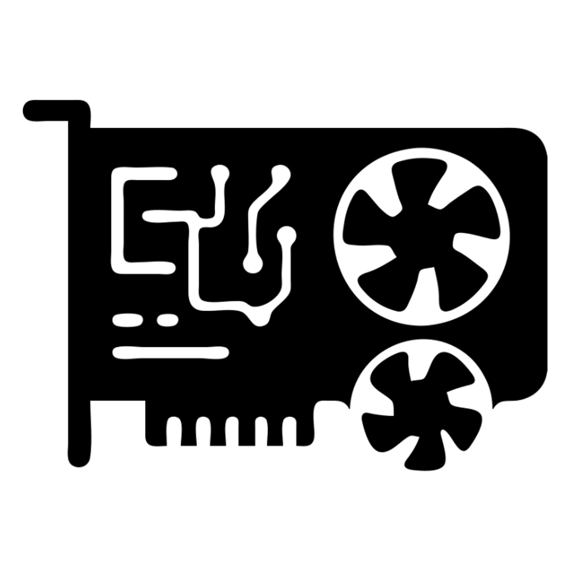 computer graphics card icon with cooling fans and circuit details sticker