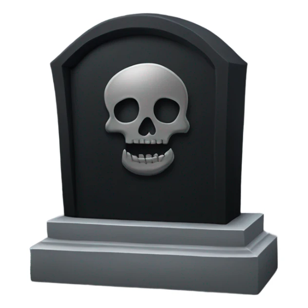 a black grave with the letters RIP on a silver  sticker