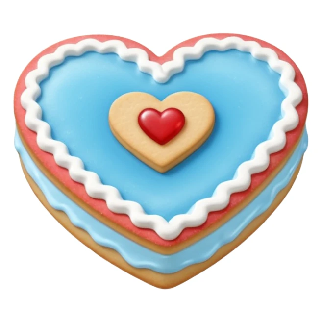 Realistic shortbread cookie in the shape of a heart with light blue jelly middle filling and sprinkled powder sugar on top. sticker