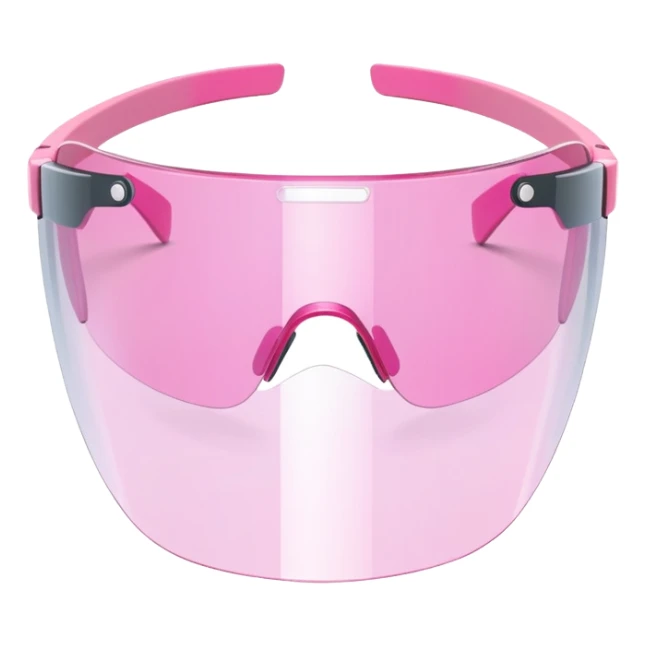 pink tinted shield visor glasses, frameless Y2K style, one continuous lens sticker