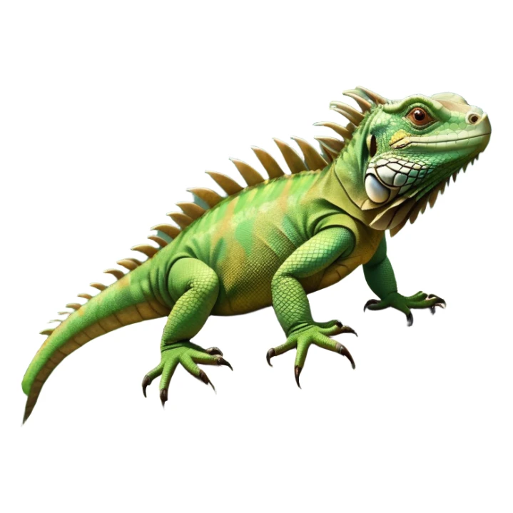 cinematic-iguana-realistic-full-body-basking-emoji,-long-scaly-body-stretched-out-on-a-sunlit-rock,-spiny-ridge-running-down-its-back,-textured-green-and-brown-skin-dappled-with-light,-sharp-intelligent-eyes-studying-the-surroundings sticker