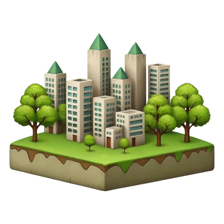 a piece of land with trees and buildings sticker