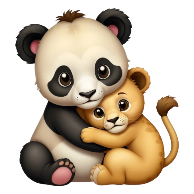Baby panda and baby lion hug sticker