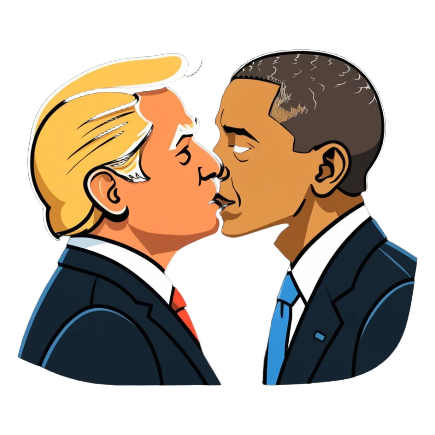 Obama kissing Trump sticker