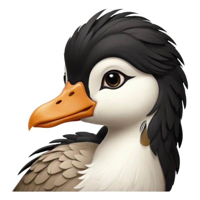 goose with long black hair and swoop bangs over one eye sticker