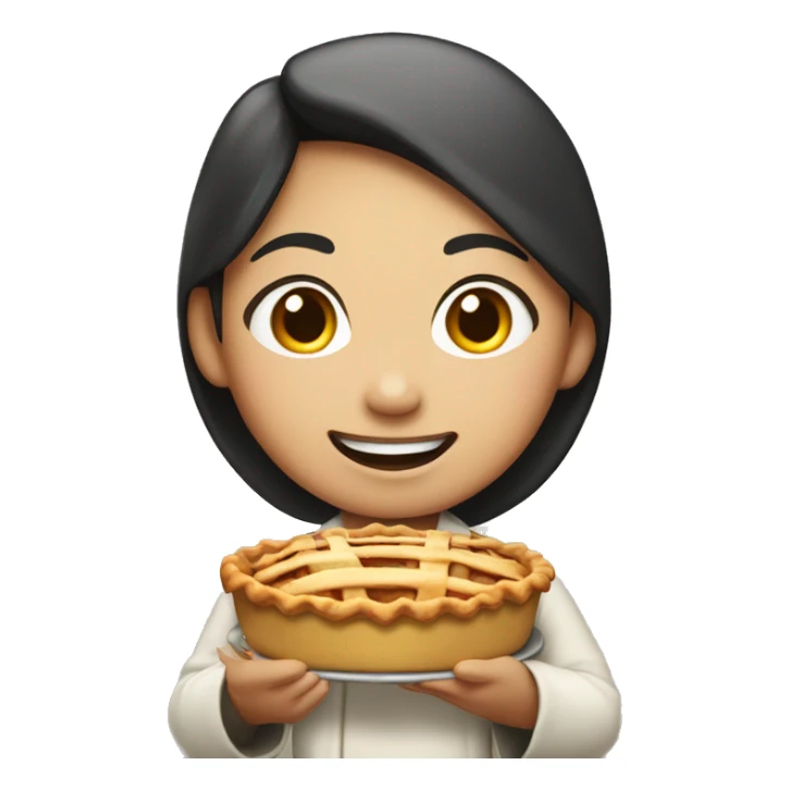 Asian pilgrim girl holding a steaming apple pie with a proud smile. sticker