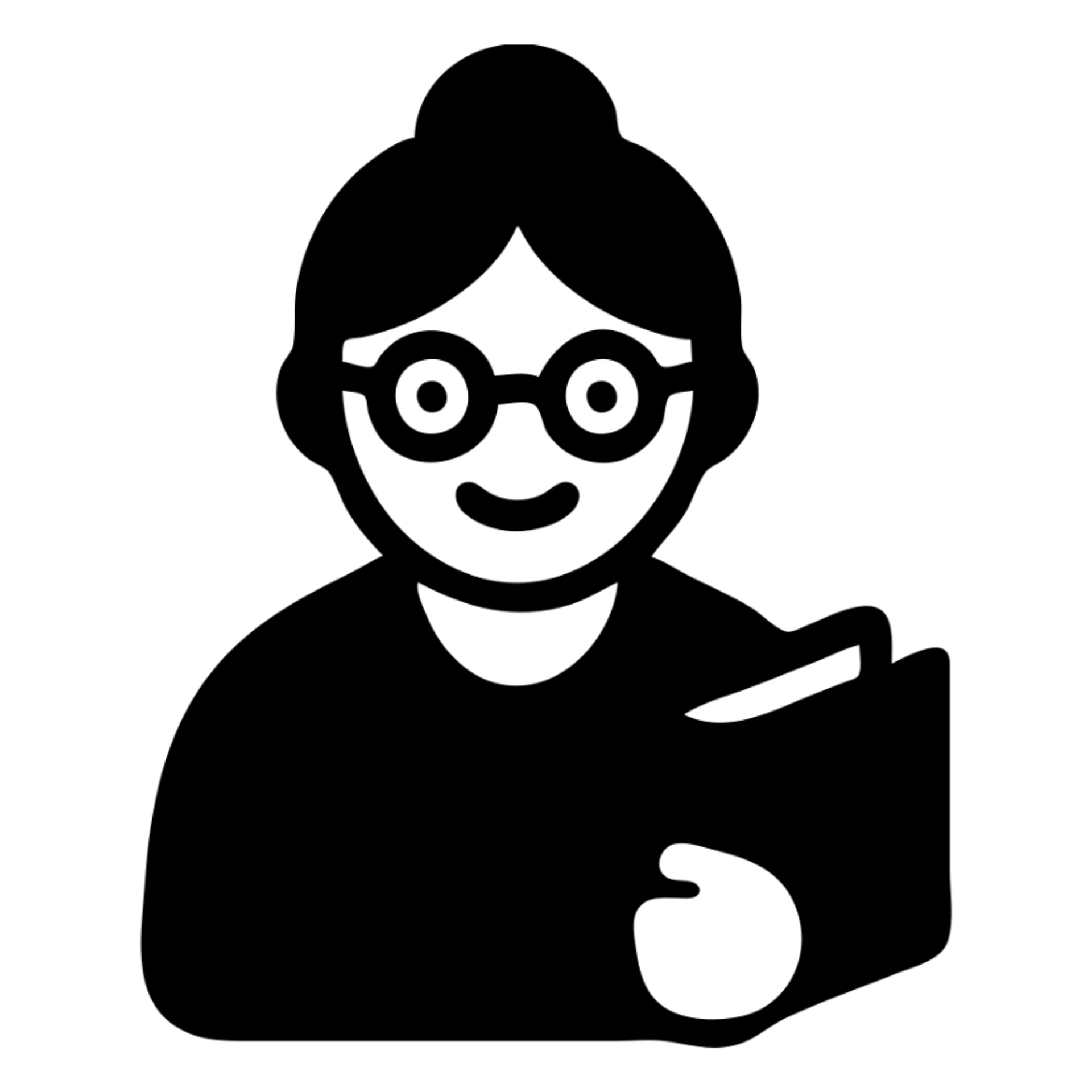 elderly librarian granny, glasses, hair bun, book in hand sticker