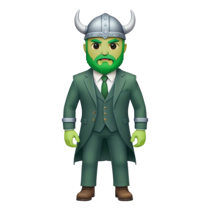 green face road builder full body as a viking in a suit sticker