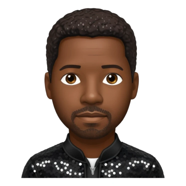 Denzel Washington with dark brown hair, black sequin outfit sticker