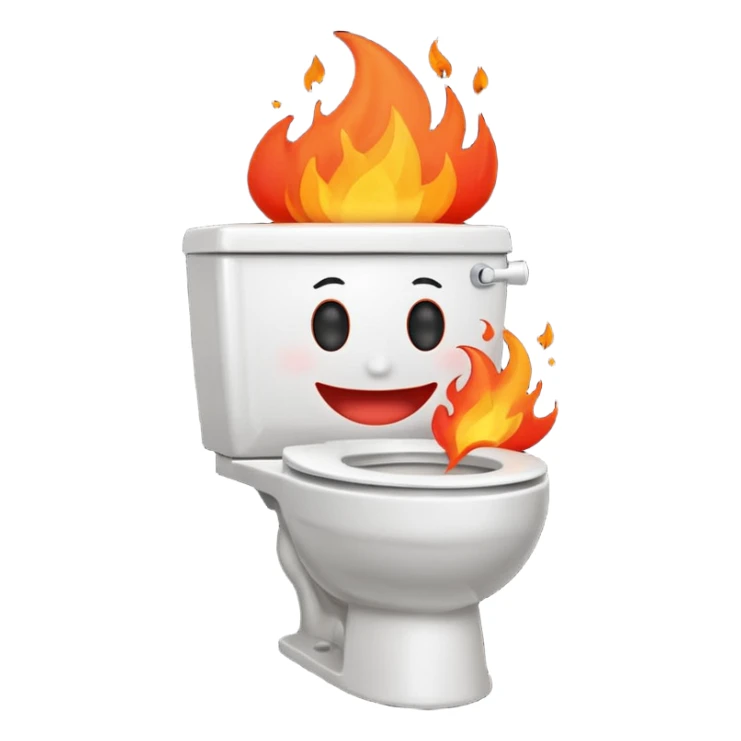 A smiling toilet with fire coming from its bowl sticker