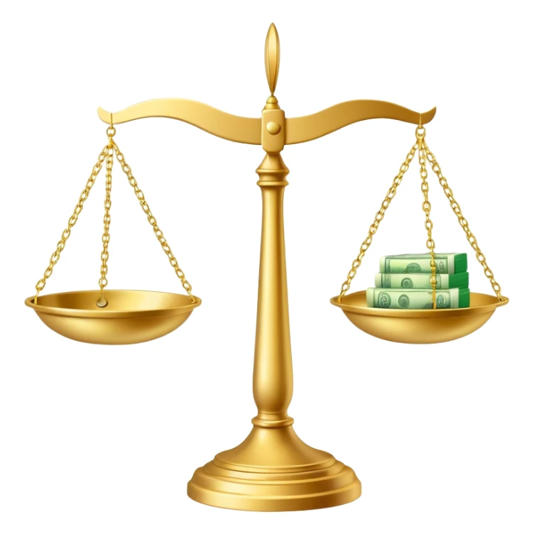 gold scale with dollars on one side and beauty products on the other sticker