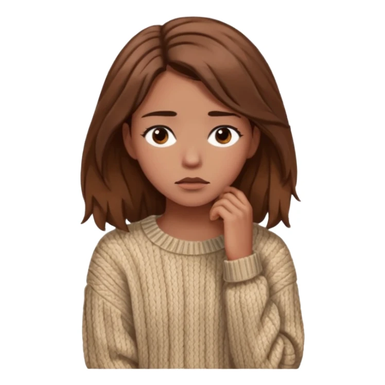 Cewe Overthinker Sweater oversized, rambut agak berantakan natural tatapan kosong mikir. sticker