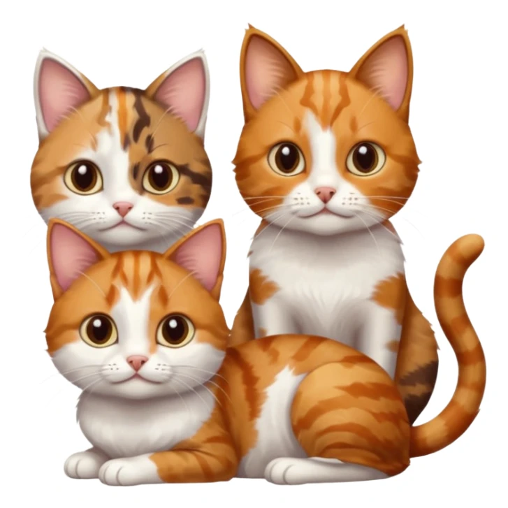 3 small cats each are different colours including a brown tabby and white, a patchy calico, and a ginger and white sticker