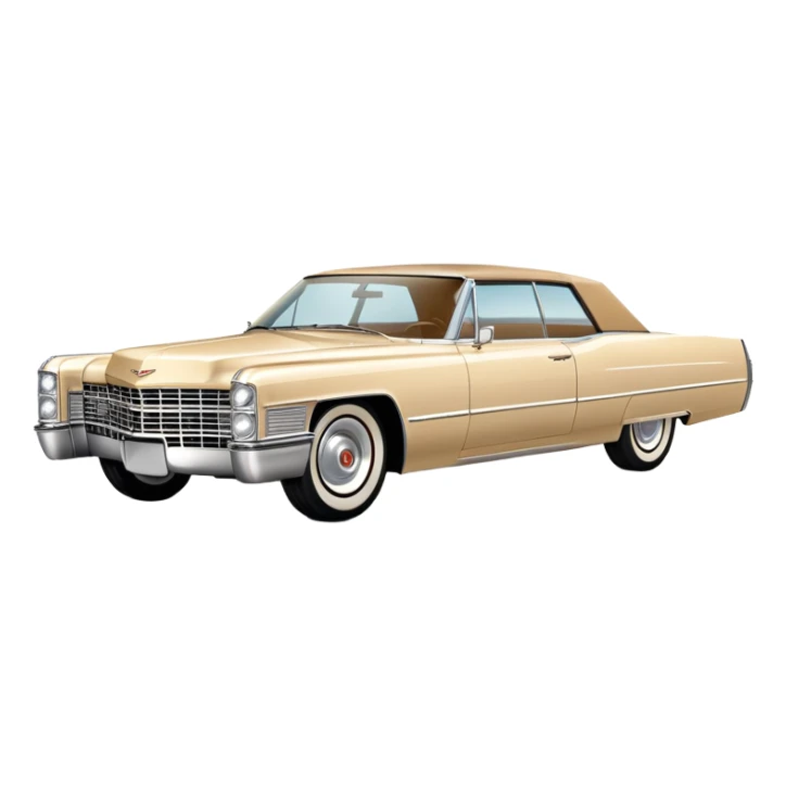 Beige 1966 Cadillac DeVille icon, ultra simplified design, clean 30-degree angle, just essential contours, Once Upon a Hollywood car, iOS emoji style sticker
