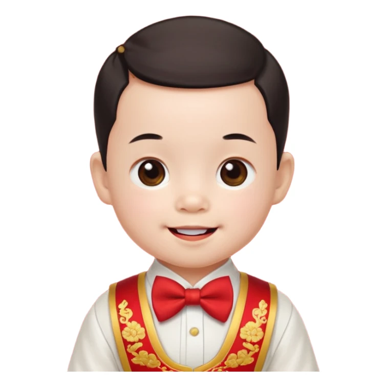 baby guy, pacifier, wearing chinese royal ancient custome, red bow tie sticker