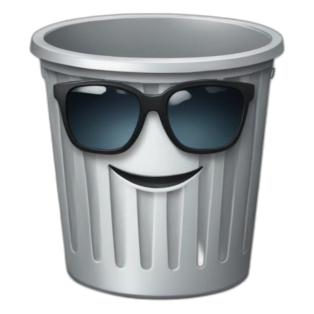 trash can with similing sunglasses face, brain instead of the trash lid sticker