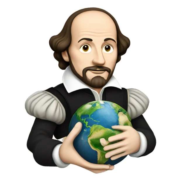 William Shakespeare holds the earth in his hands sticker