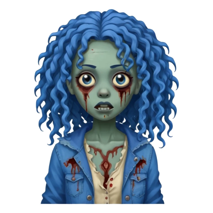 🧟‍♀️ faca uma mulher negra zumbi de cabelo cacheado azuis e longos sticker