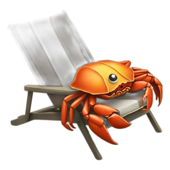huge crab with huge taco, lying in two chairs at the beach sticker