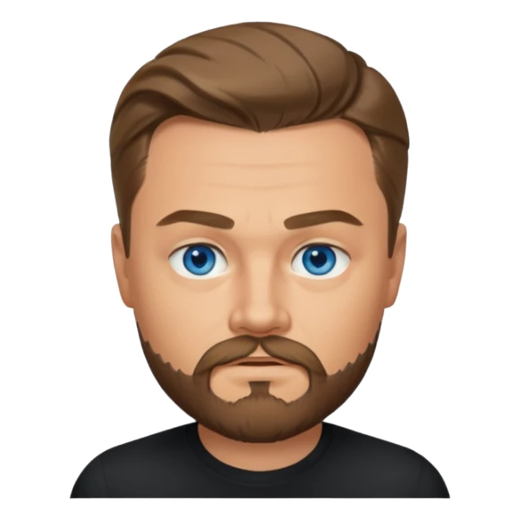 a good looking like leonardo di caprio blue eyes, beard, mustache, a black shirt sticker