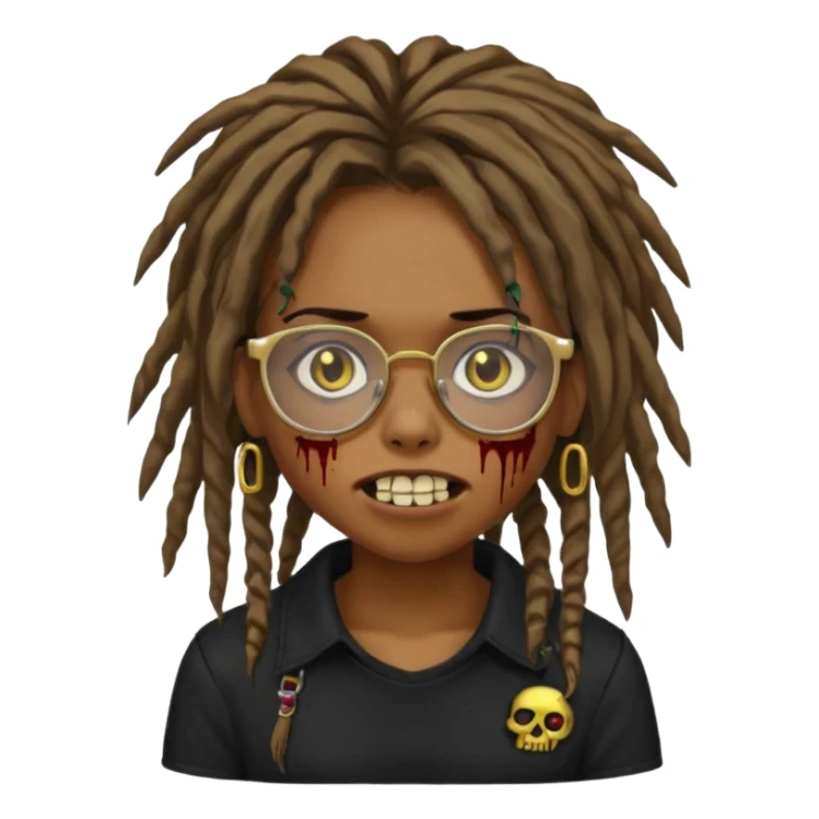 Girl,zombie,glasses,brown,emo,dreads,black shirt,gold teeth, sticker