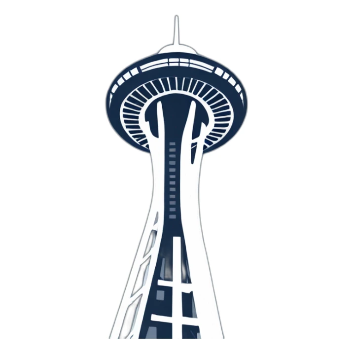 Seattle Space Needle tower 🗼, ground perspective, clean lines, minimalistic, distinctive, silhouette. iOS emoji style. sticker