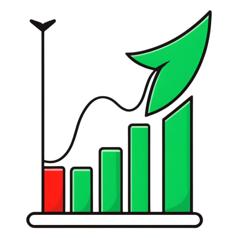 Positive growth chart with green upward trend sticker