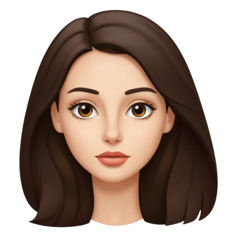 a brunette with thin nose almost sharp jaw line perfect eye brows and long hair slightly wheatish tone sticker