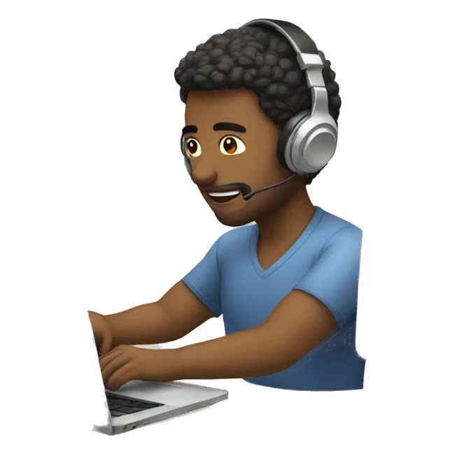 a men doing work on laptop and wearing headphones sticker