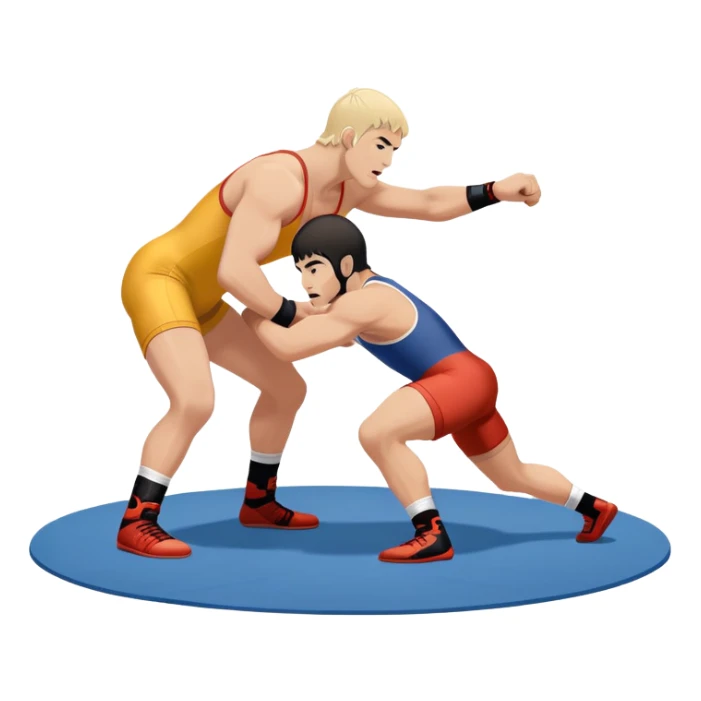 An icon showcasing two wrestlers engaged in a dynamic free wrestling match. The athletes are in mid-action, one attempting a takedown while the other defends. The background features a wrestling mat, and the fighters wear traditional singlets. Transparent background  sticker