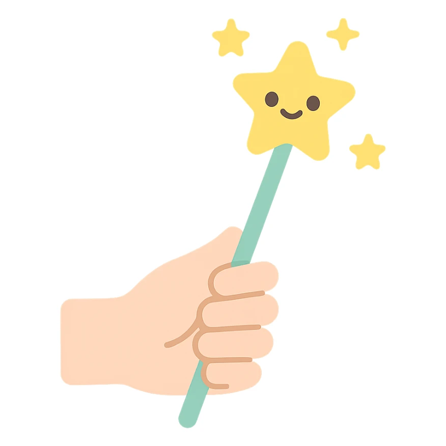 cute magic wand kawaii style in hand with stars sticker