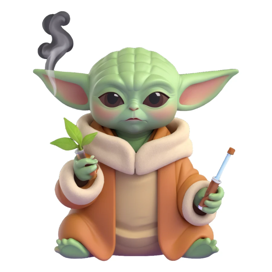 baby yoda smoking a bong, cannabis sticker