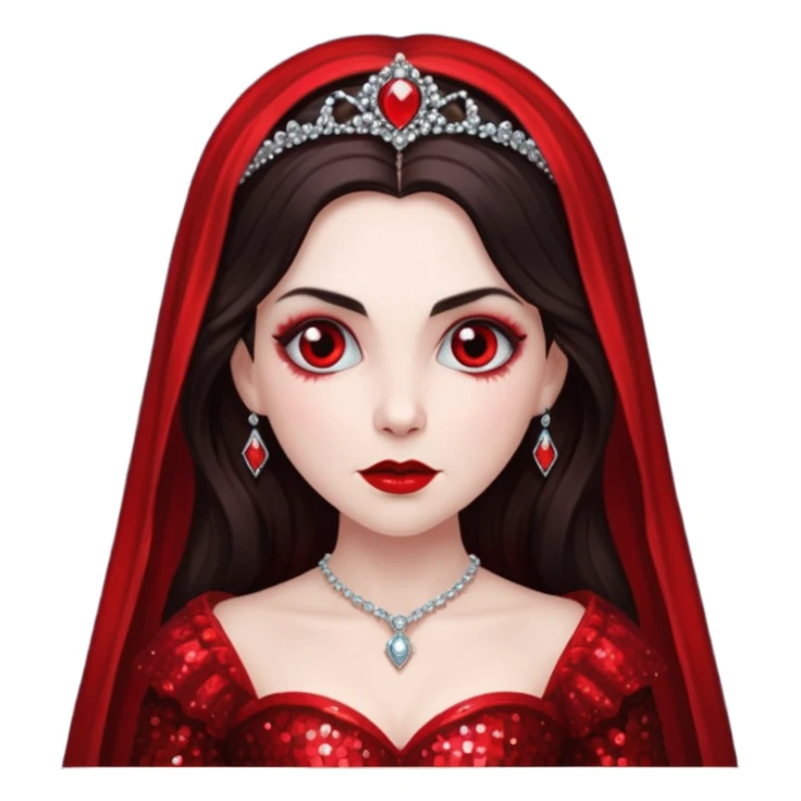 Bride of Dracula with long dark brown hair, red sequin outfit sticker