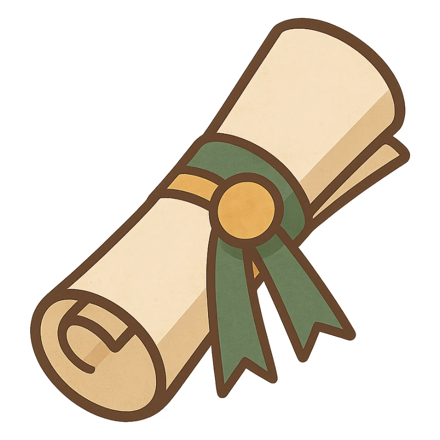 rolled up diploma, modern look, green gold and white color scheme, rounded shapes, simple design sticker