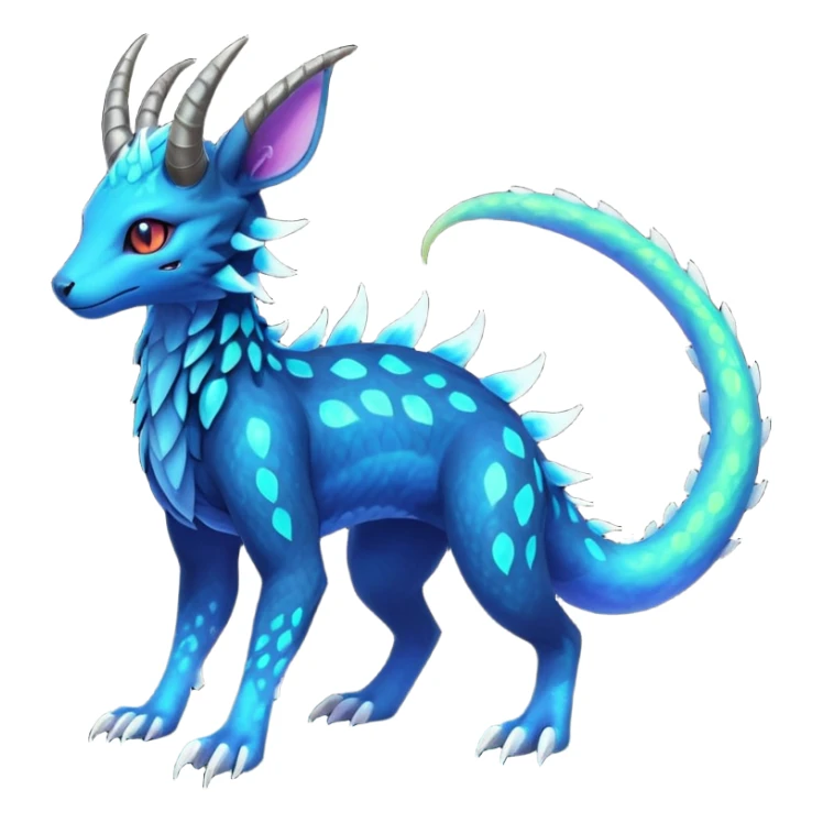 Rare realistic dark-neon glowing bioluminescent edgy badass epic pretty beautiful handsome gorgeous aesthetic colorful vibrant Vernid-Trico-species-Fakemon-creature by LiLaiRa, 4 legs, 1 tail, random markings, (full body) sticker