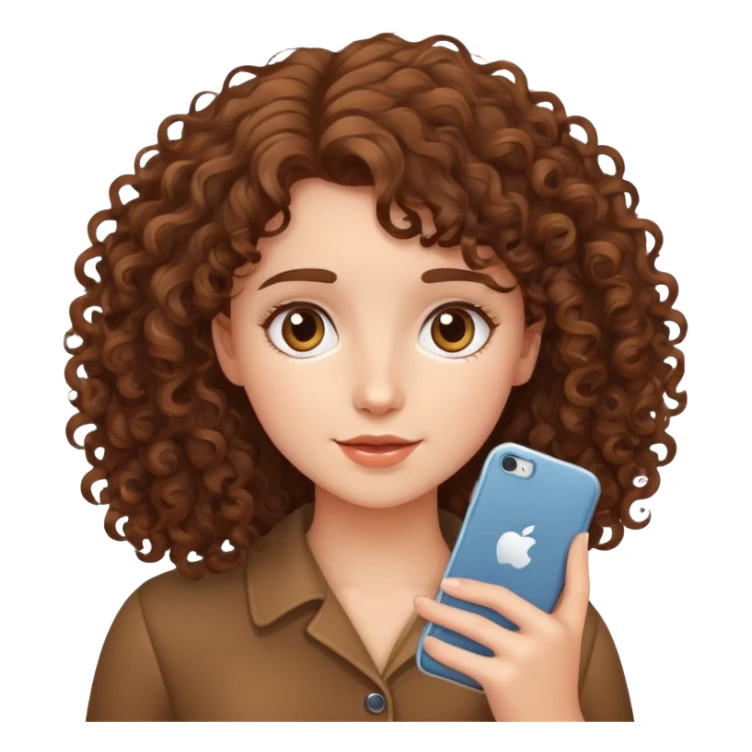 chica castaña rizada con su teléfono  sticker
