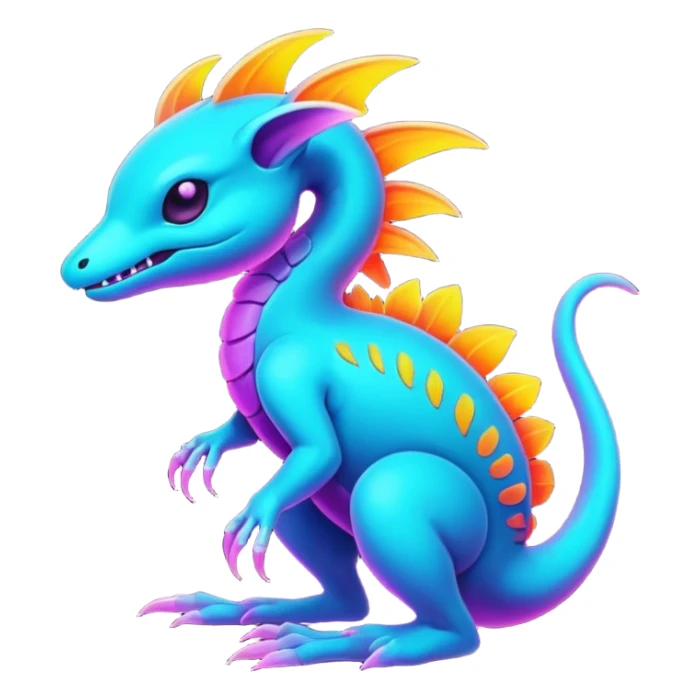 Exotic futuristic lush warm-colored neon Fakémon-Fionbri-creature sticker