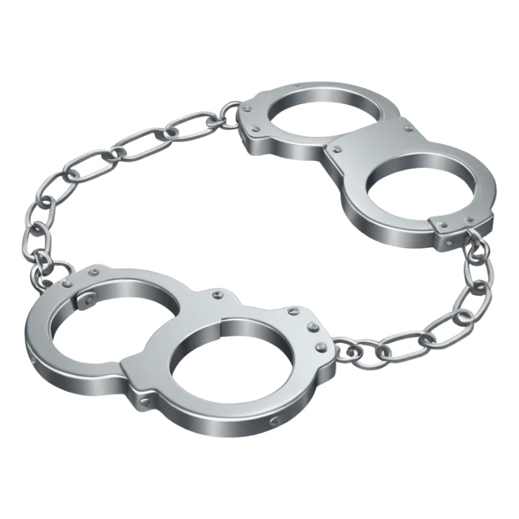 Minimalistic metallic handcuffs emoji, reflective metal, simple flat vector design, futuristic style sticker