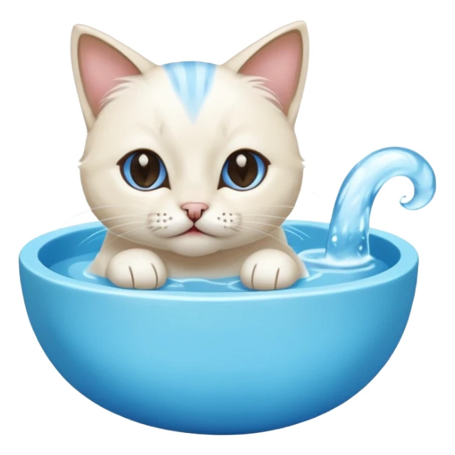 A water bowl and a cat licking sticker