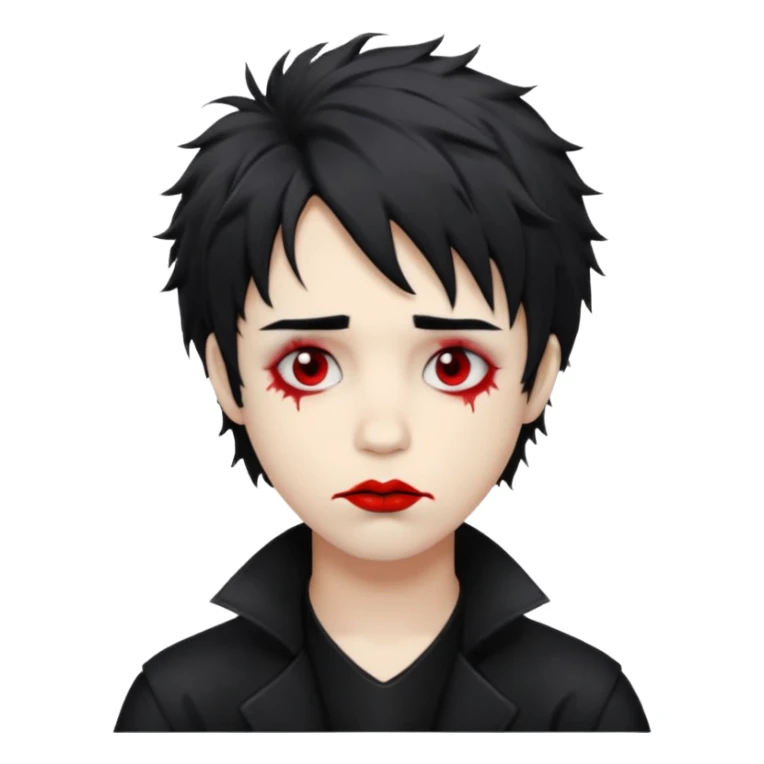 Goth boy with shaggy hair, and messy, smudged, red, lipstick  sticker