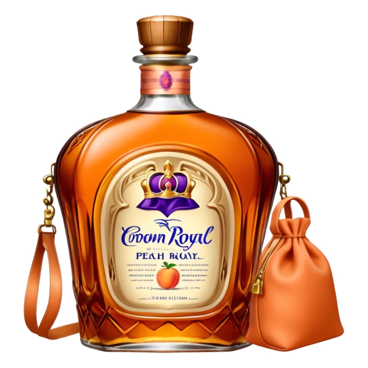 Crown Royal Peach whisky bottle with orange peach-colored bag sticker