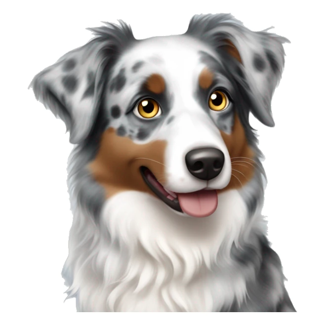 A miniature australian shepherd breed, blue merle color, one blue eye and one brown eye sticker