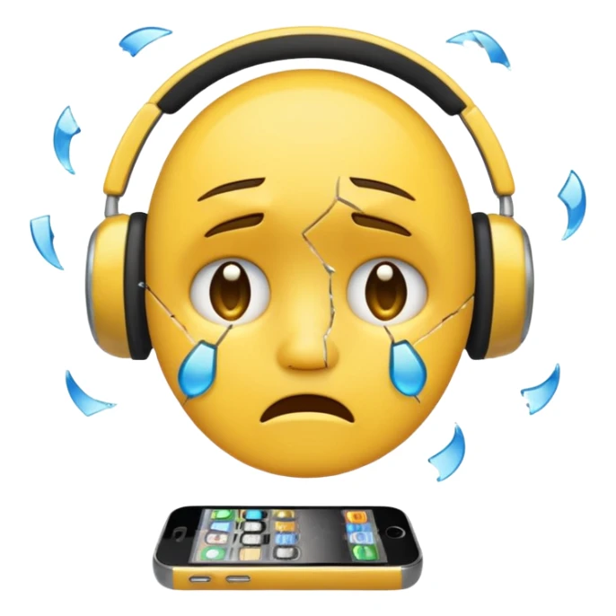 Yellow emoji circle face with broken phones sticker