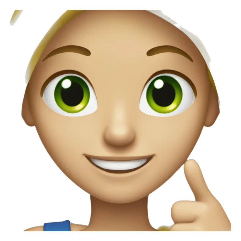 blonde woman with green eyes and thumbs up sticker