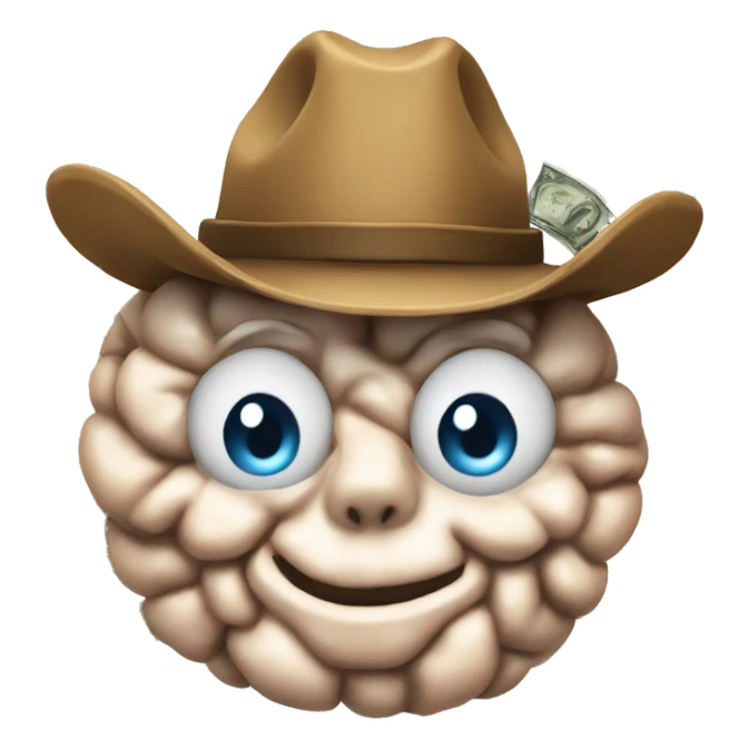 brain wearing a cowboy hat and sticking out money to sticker