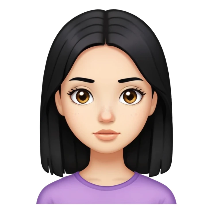 girl with visible acne, straight black hair and light makeup sticker