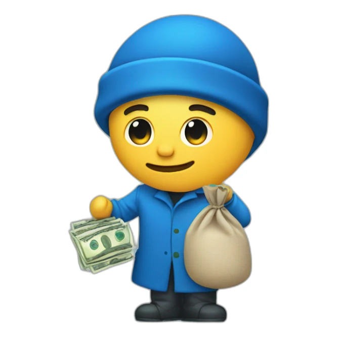 man with money bag in blue cloths sticker