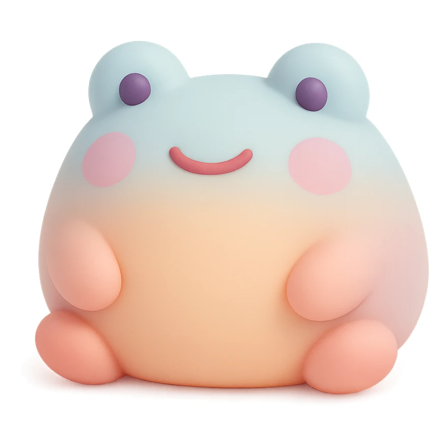 a smiling frog mochi, chubby and green, kawaii expression sticker